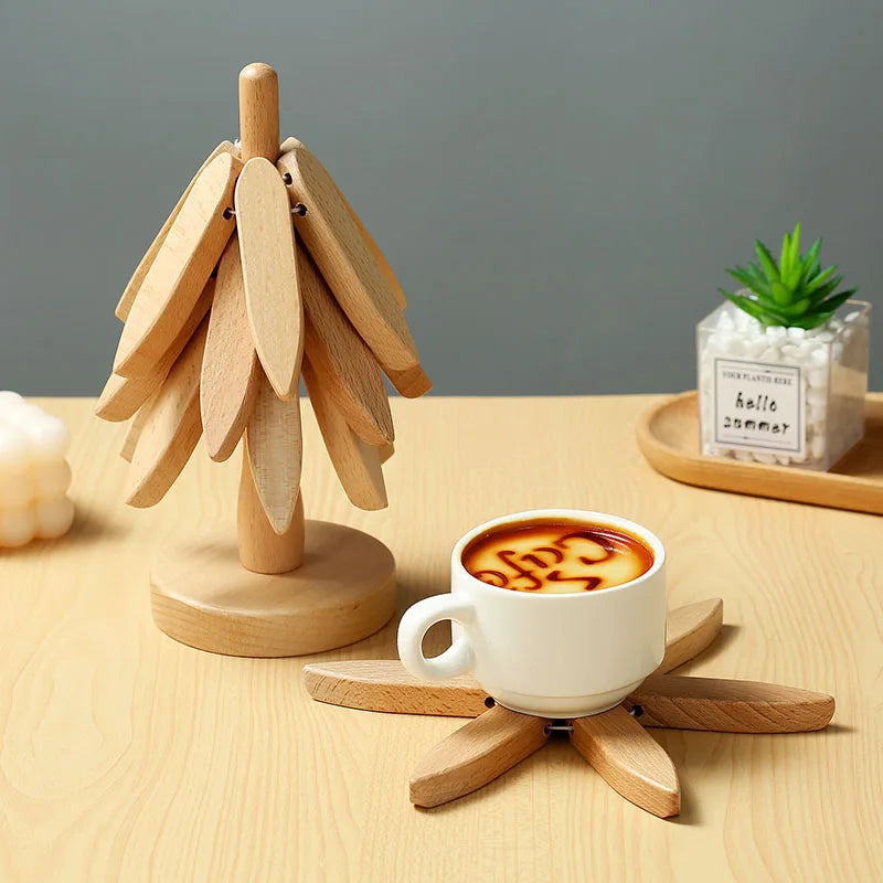 4PCS Tree Design Wooden Trivets – Decorative Heat Resistant Table