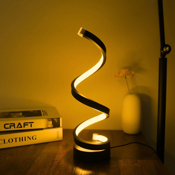 Modern Minimalist Spiral Desk Lamp – Wire Controlled 3-Color LED Ambient Light