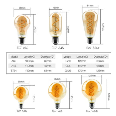 4-Pack Retro Vintage LED Filament Bulbs - Dimmable Decorative Lighting