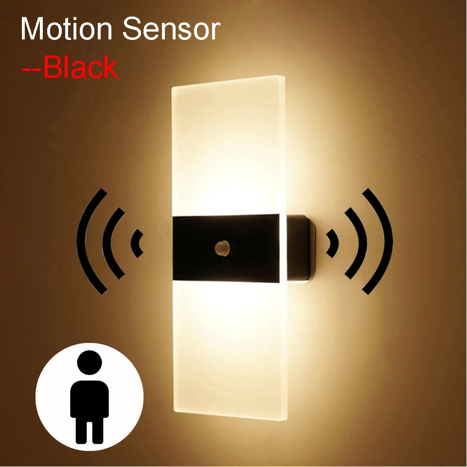 USB Rechargeable Wall Lamp – Touch & Motion Sensor with Acrylic Shade