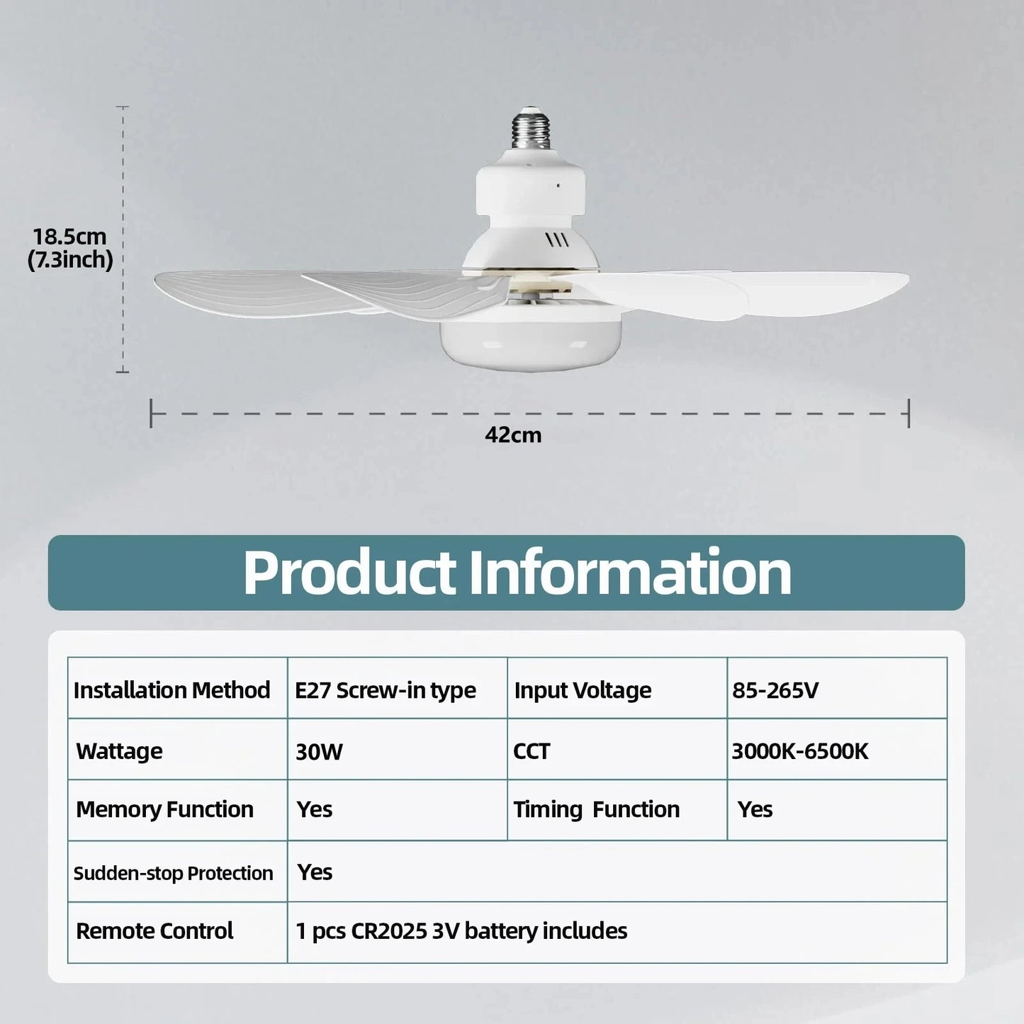 20.5-Inch 30W Ceiling Fan with Remote Control – LED Light