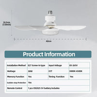 20.5-Inch 30W Ceiling Fan with Remote Control – LED Light