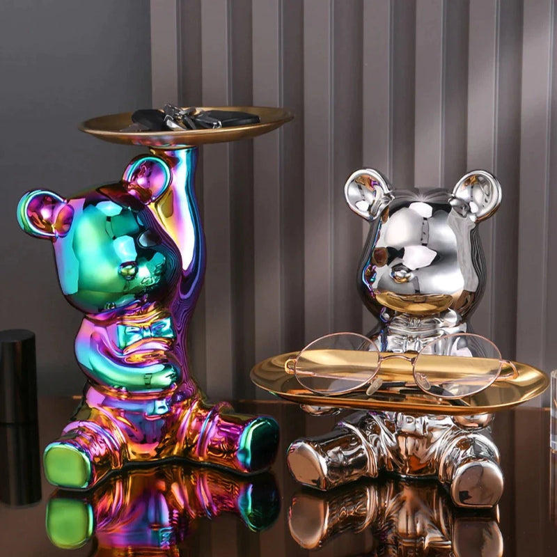 Ceramic Bear Sculpture Tray And Piggy Bank