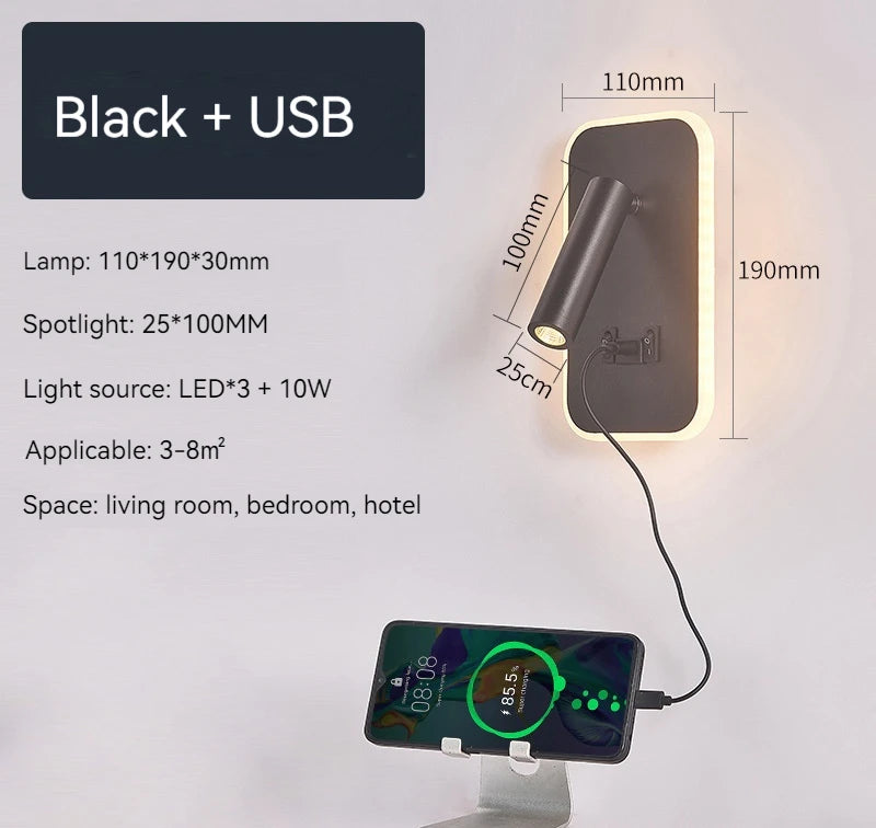 Bedside Wall Lamp – LED Wall Light with Switch and USB Port