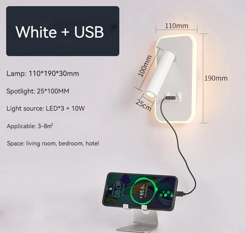 Bedside Wall Lamp – LED Wall Light with Switch and USB Port