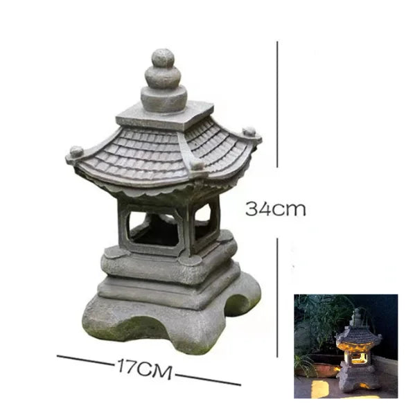 Garden Solar LED Pagoda Lantern – Japanese Resin Decorative Light