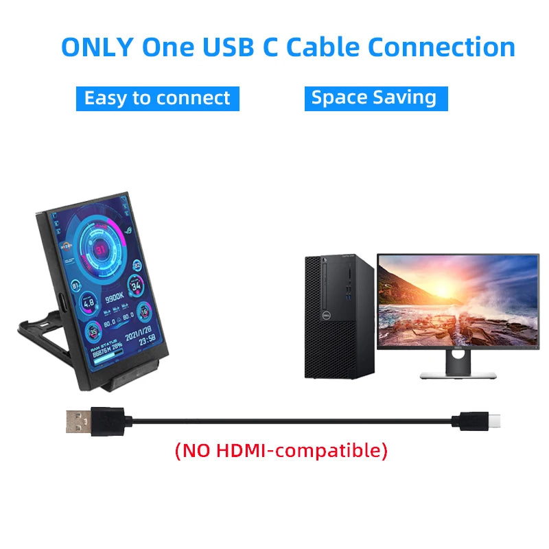 3.5 Inch IPS Type C Secondary Screen – USB LCD Monitor for Computer