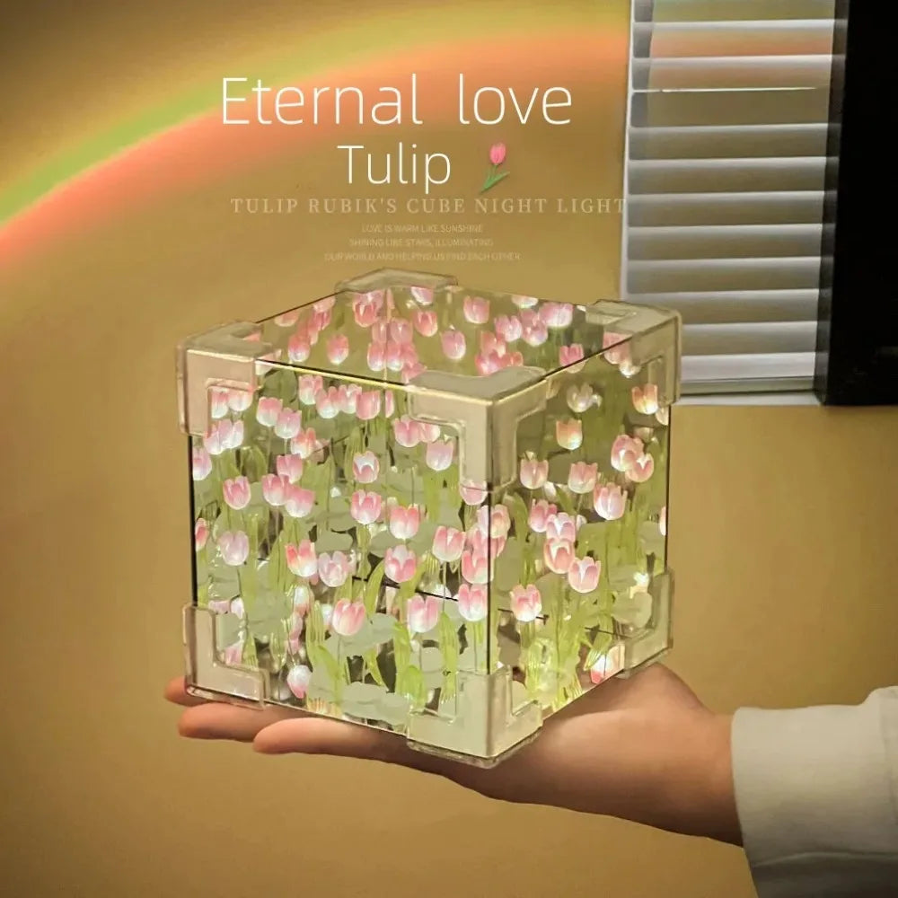 DIY Tulip Mirror Cube Lamp – Handmade Craft Night Light