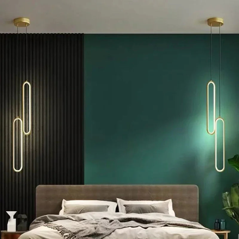 Black and Gold Oval LED Pendant Light for Bedroom and Living Room