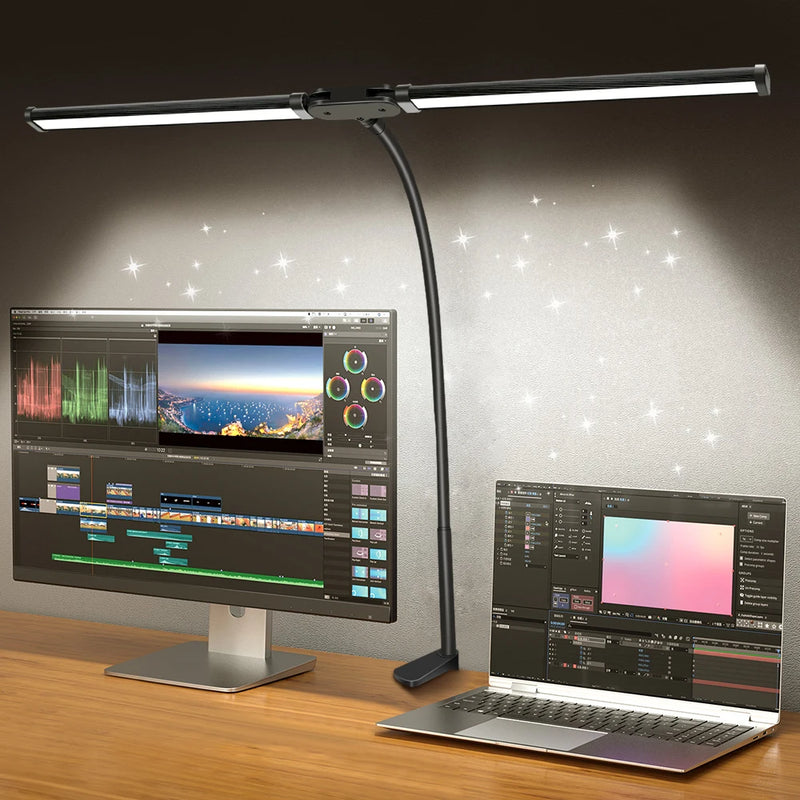 Double Head LED Desk Lamp – Dimmable USB Table Lamp with 3 Color Modes