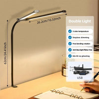 Double Head LED Desk Lamp – Dimmable USB Table Lamp with 3 Color Modes