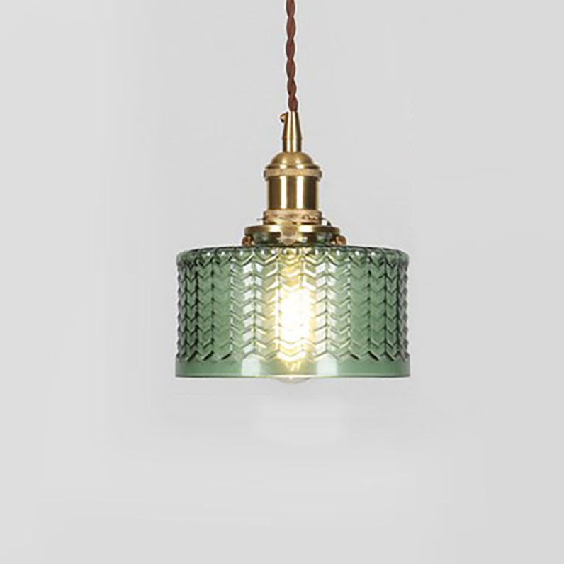 Oriental Vintage Brass Glass Round Pendant Light