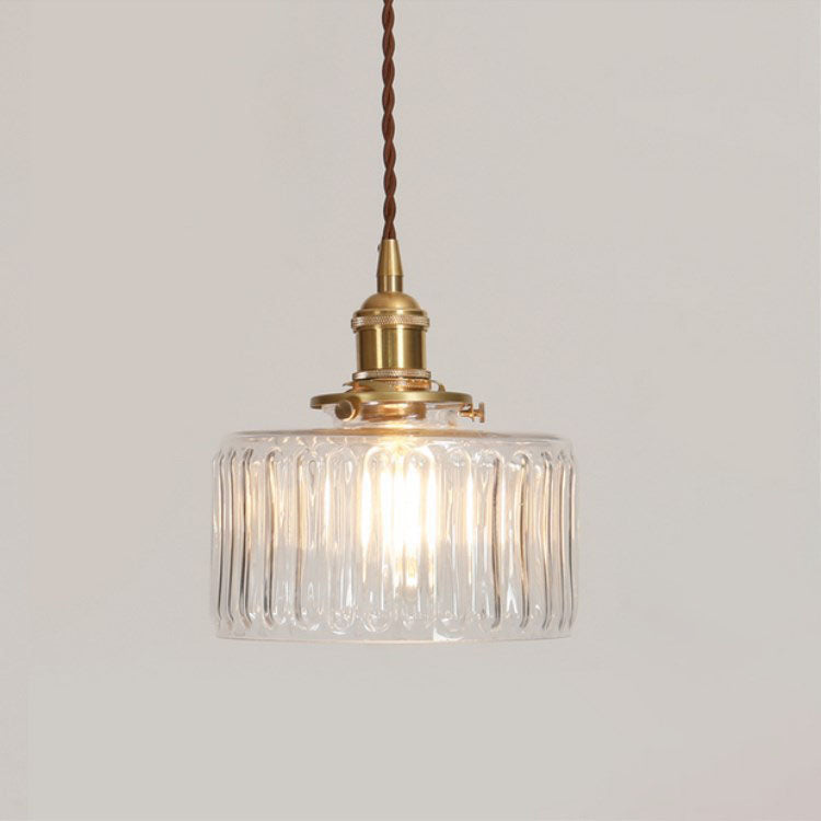 Oriental Vintage Brass Glass Round Pendant Light