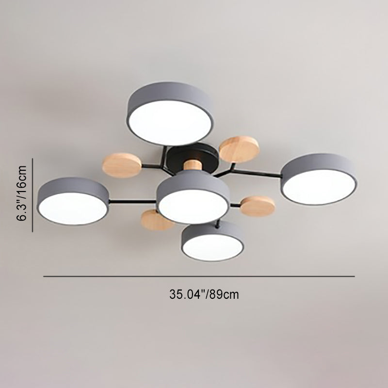 Moderne nordische LED-Deckenleuchte mit rundem Molekülzweig-Design und halbbündiger Montage