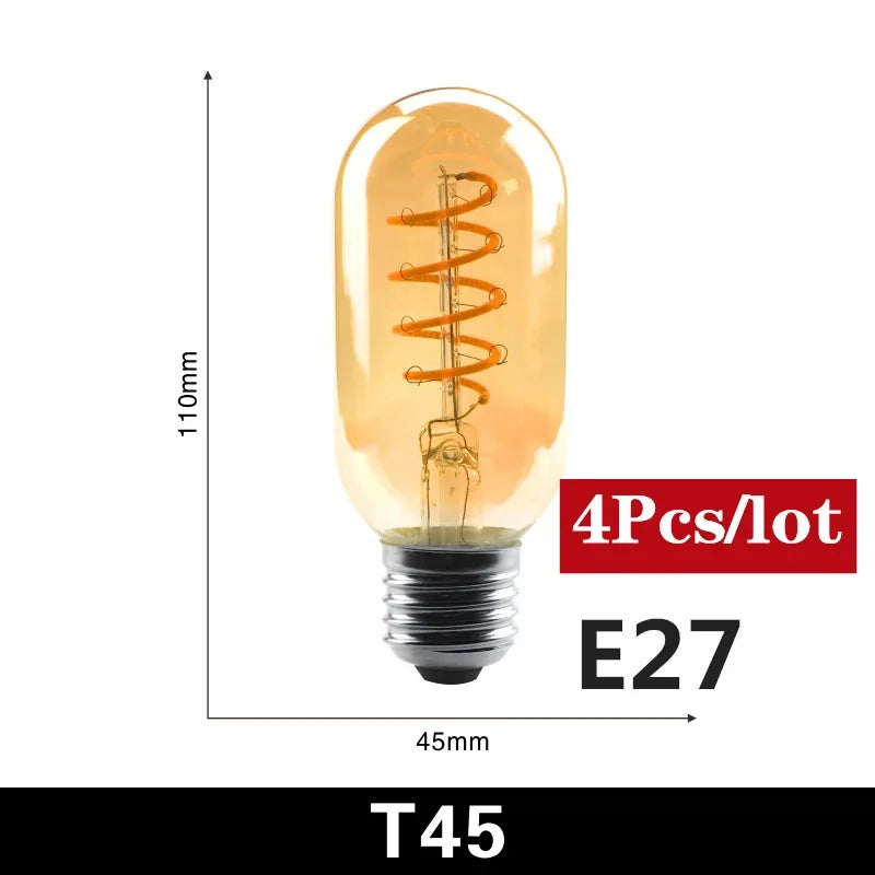 4-Pack Retro Vintage LED Filament Bulbs - Dimmable Decorative Lighting