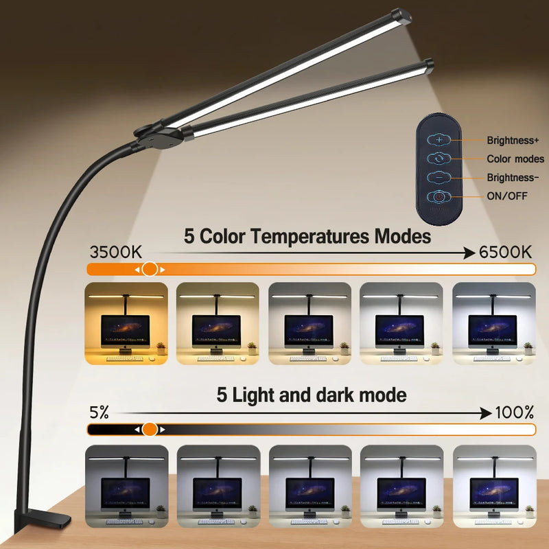 Double Head LED Desk Lamp – Dimmable USB Table Lamp with 3 Color Modes