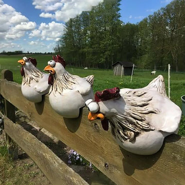 Funny Chicken Fence Decor – Resin Garden Statues