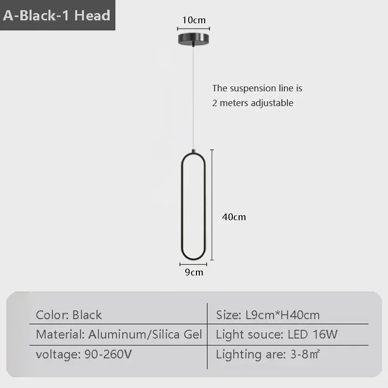 Black and Gold Oval LED Pendant Light for Bedroom and Living Room