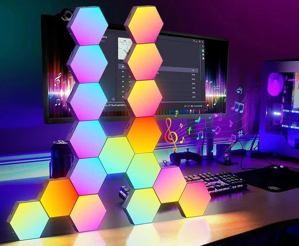 Customizable Hexagonal LED Smart Wall Panels with Audio Sync