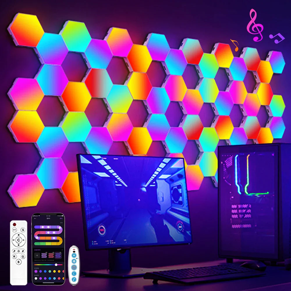 Customizable Hexagonal LED Smart Wall Panels with Audio Sync