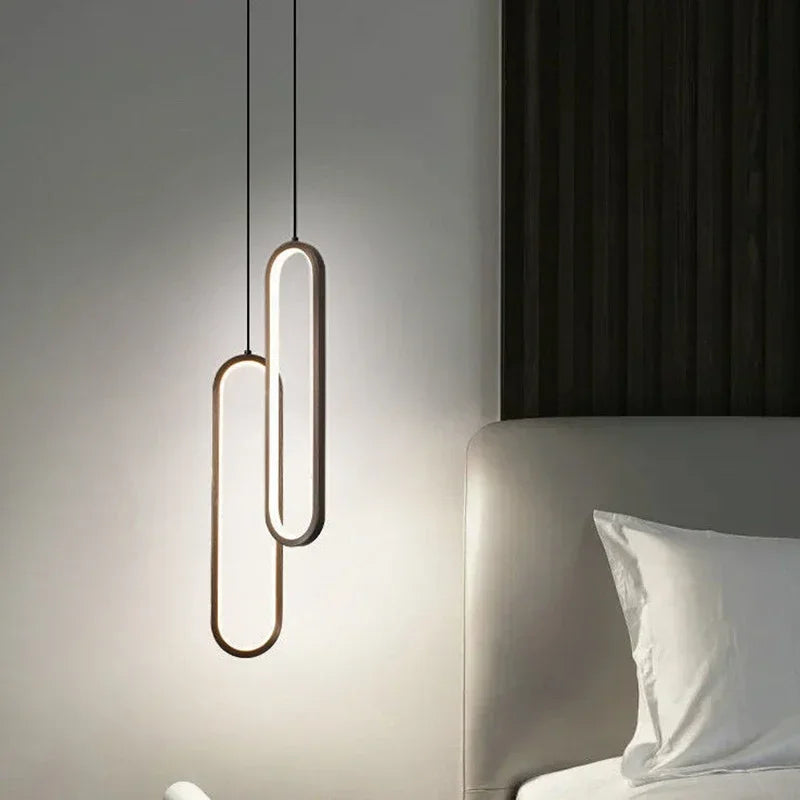 Black and Gold Oval LED Pendant Light for Bedroom and Living Room