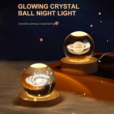 Unique 3D Crystal Ball Lamp – Galaxy and Planetary Projections USB Night Light