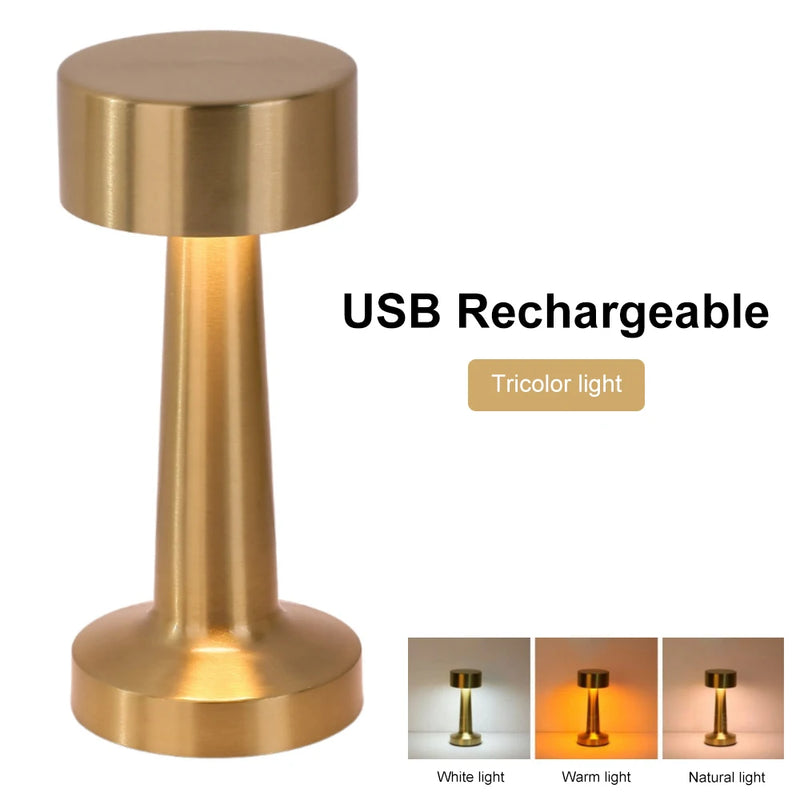 Retro Table Lamp – Metal Touch Decor with LED Rechargeable Night Ligh