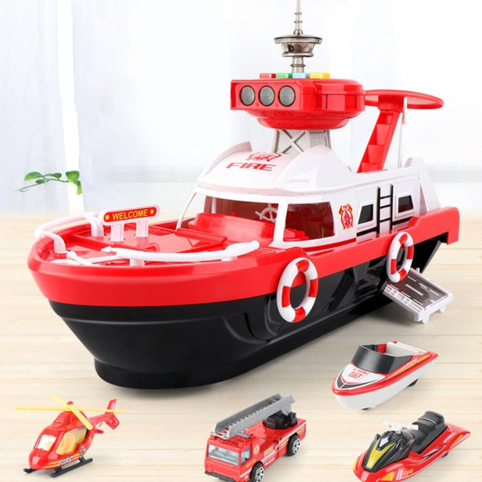 Fireman Police Car Cargo Ship Toy Boat Playset (2 Colors)