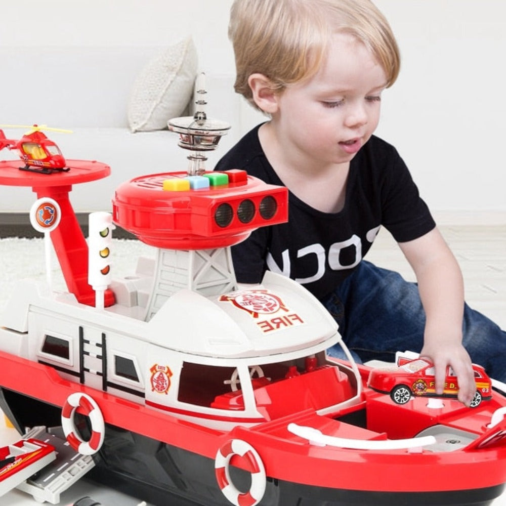 Fireman Police Car Cargo Ship Toy Boat Playset (2 Colors)