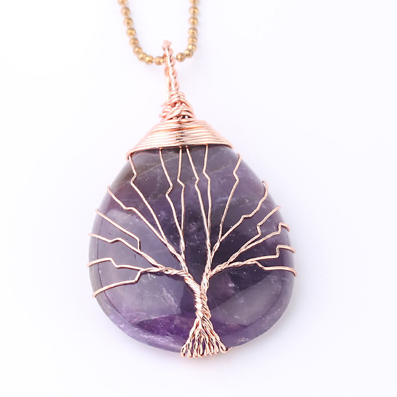 Natural Quartz Crystal Tree Of Life Necklace