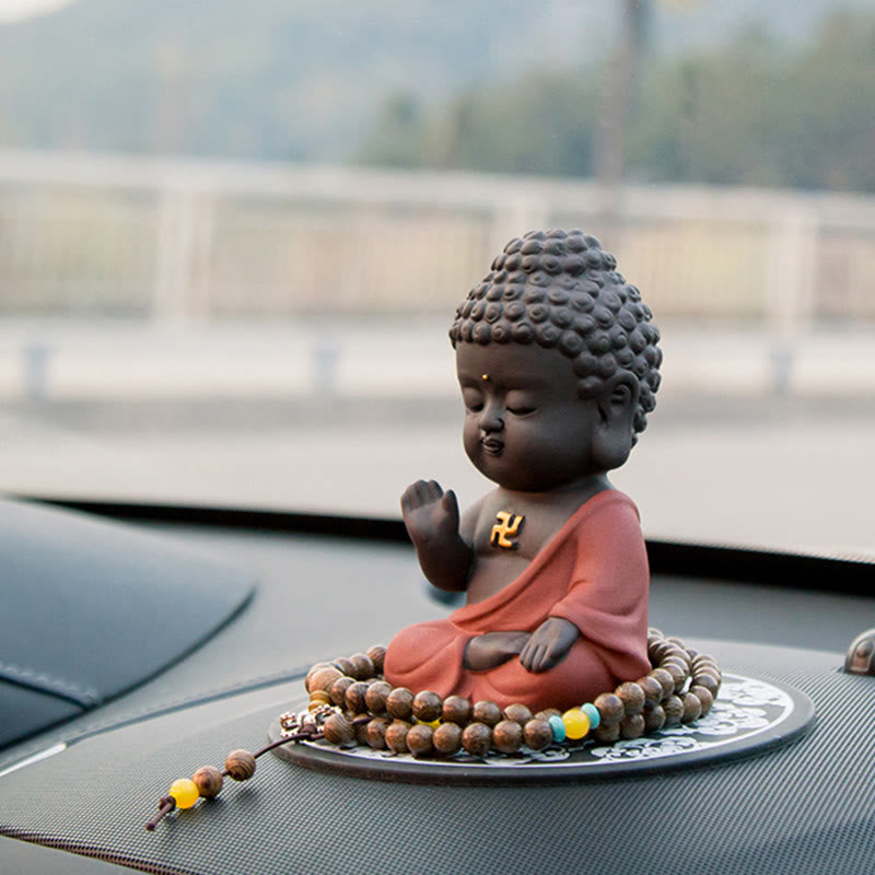 Kleiner Buddha aus violettem Ton, Dekoration für Zuhause, Schreibtisch, Heimdekoration 