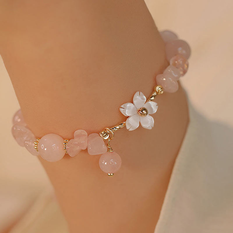 14k Gold Plated Natural Pink Crystal Flower Love Bracelet