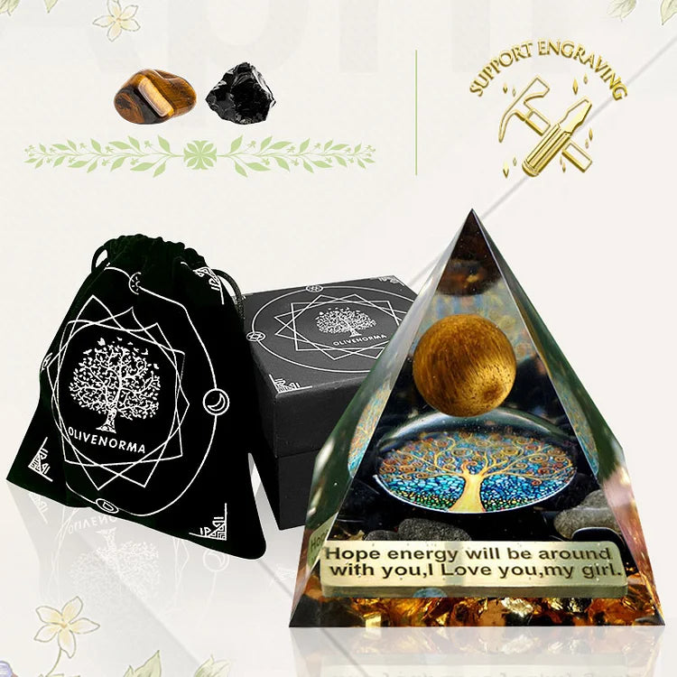 Olivenorma Tigerauge Kugel &amp; Obsidian Schutz Orgon Pyramide