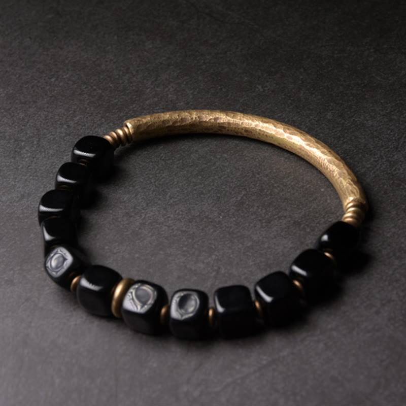 Schwarzes Obsidian-Kristall-Kupfer-Power-Paar-Armband 
