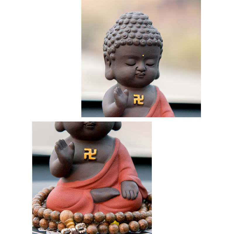 Kleiner Buddha aus violettem Ton, Dekoration für Zuhause, Schreibtisch, Heimdekoration 