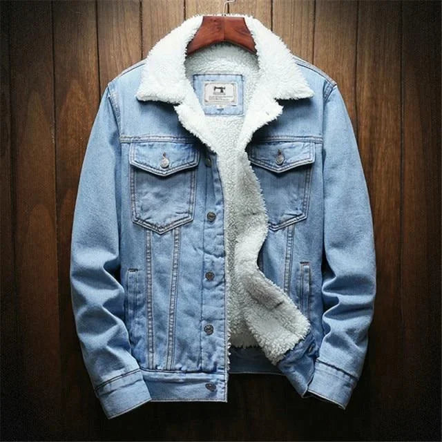 Mens Winter Warm Denim Jacket Coat Fleece/Cowboy Jeans Jacket