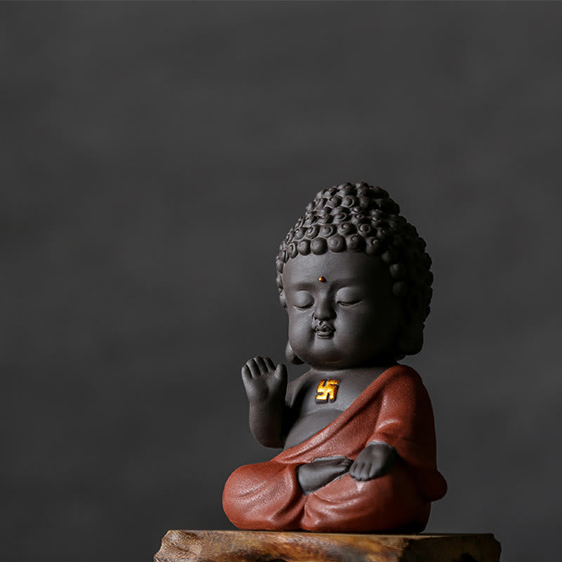 Kleiner Buddha aus violettem Ton, Dekoration für Zuhause, Schreibtisch, Heimdekoration 
