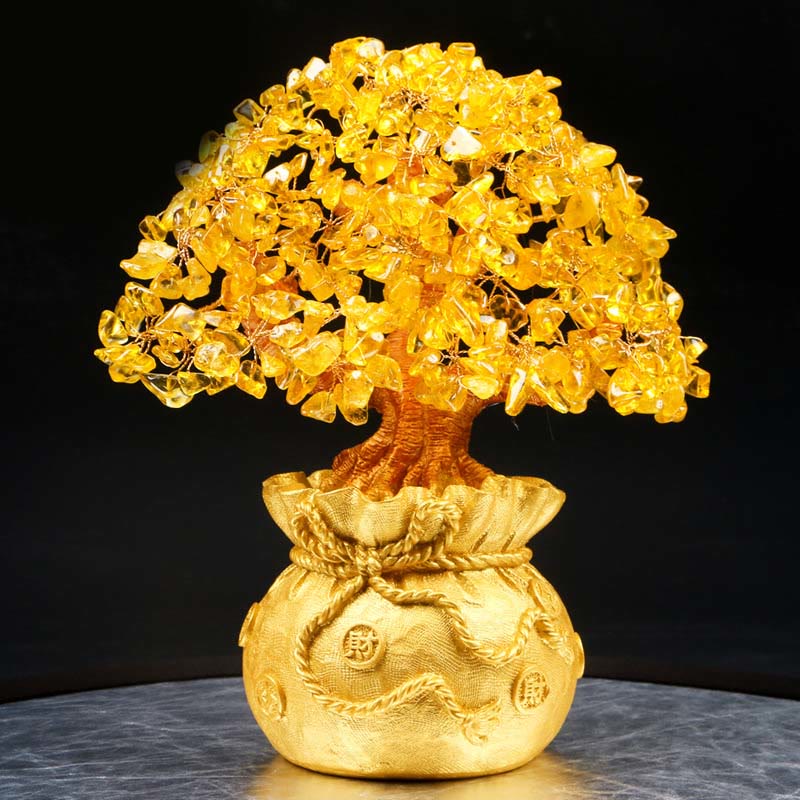Natural Citrine Feng Shui Money Tree Gemstone Ornament