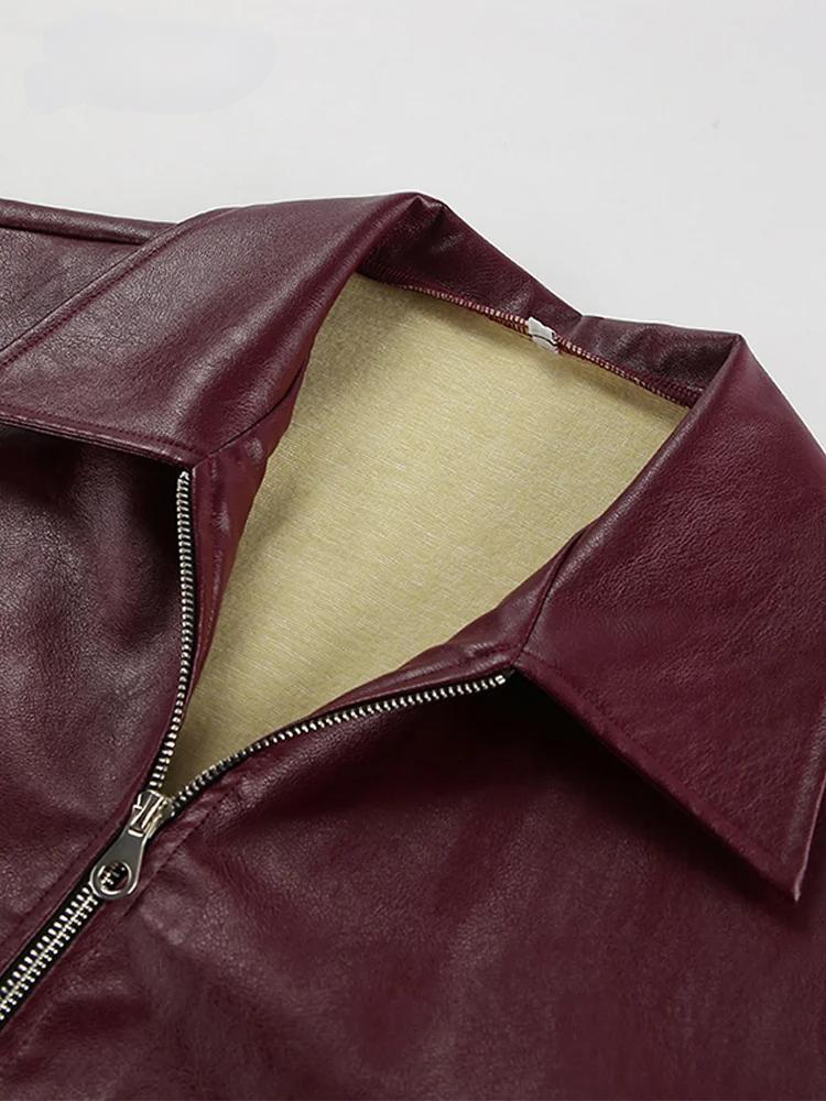 Burgundy Faux Leather Jacket for Women