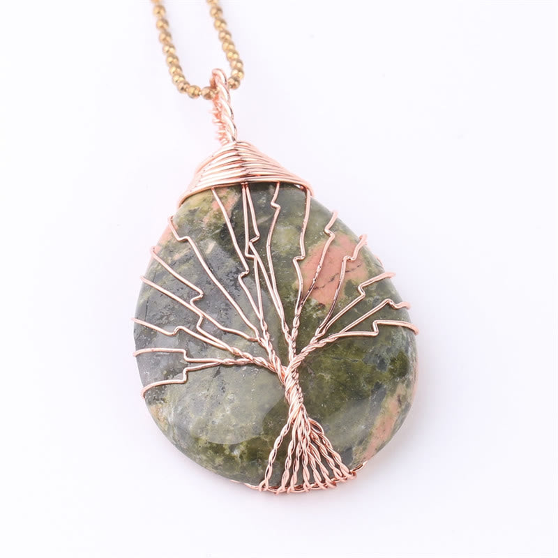Natural Quartz Crystal Tree Of Life Necklace