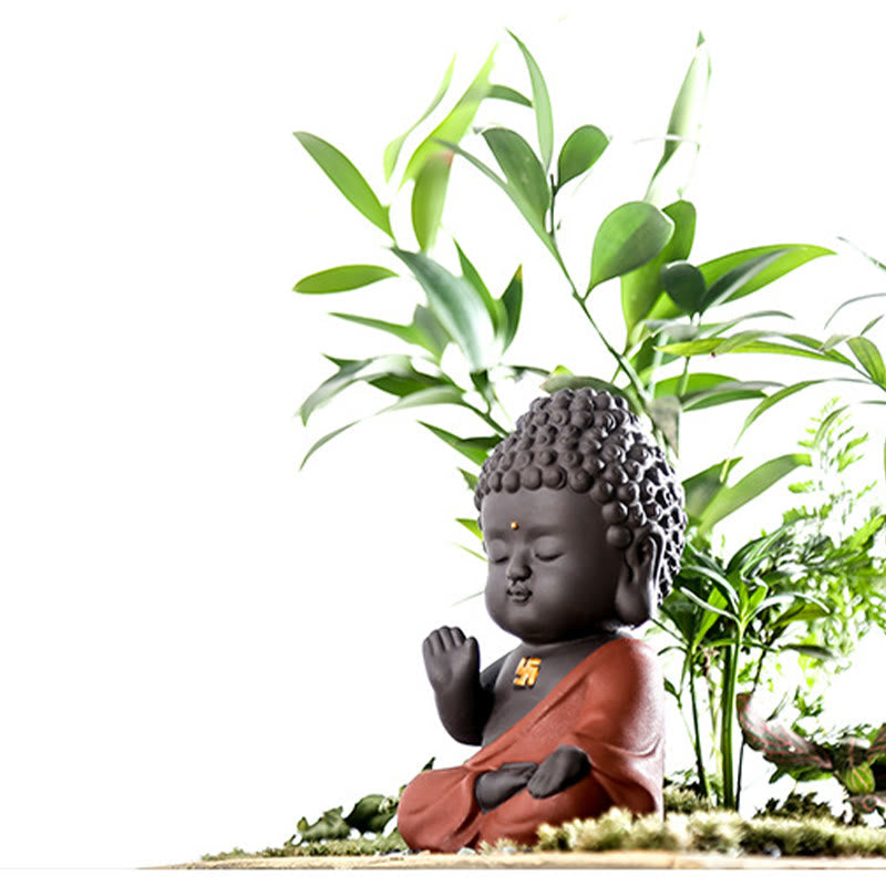 Kleiner Buddha aus violettem Ton, Dekoration für Zuhause, Schreibtisch, Heimdekoration 