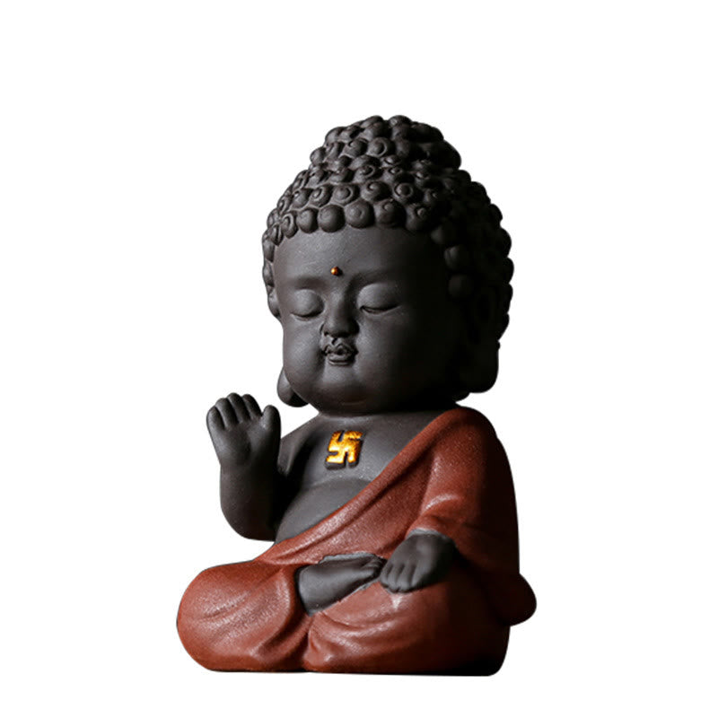 Kleiner Buddha aus violettem Ton, Dekoration für Zuhause, Schreibtisch, Heimdekoration 