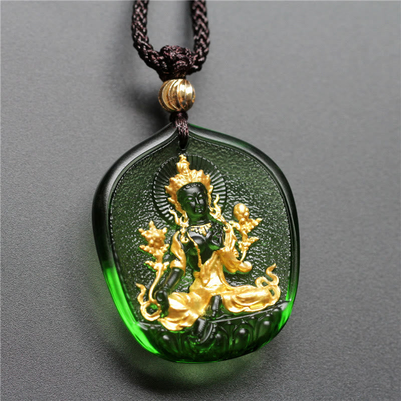Tibetan Green Tara Buddha Liuli Crystal Necklace