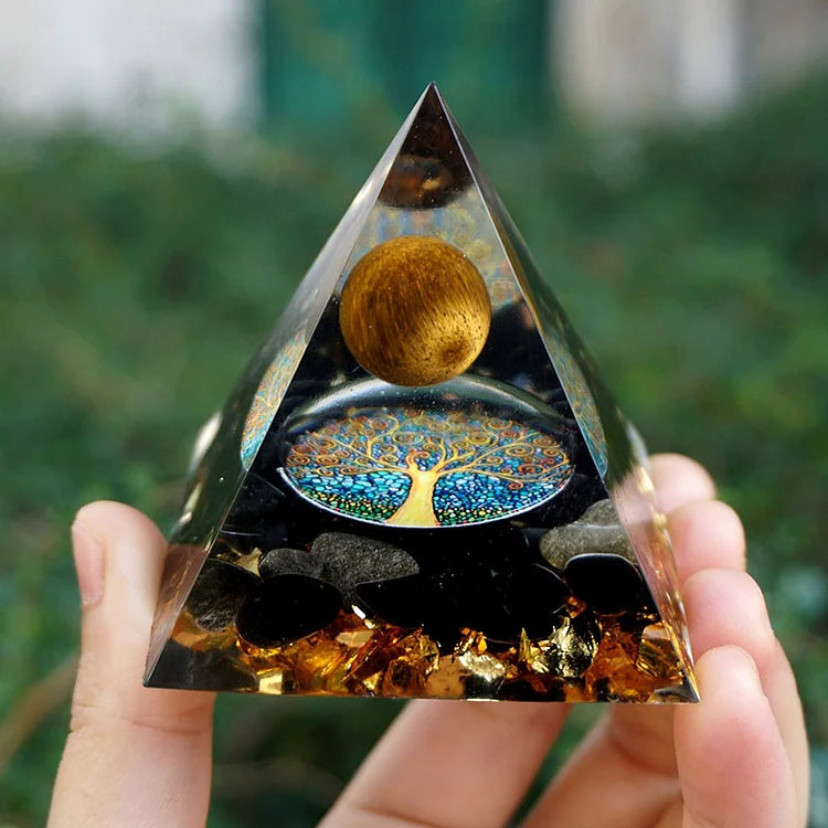 Tiger Eye Sphere & Obsidian Protection Orgone Pyramid