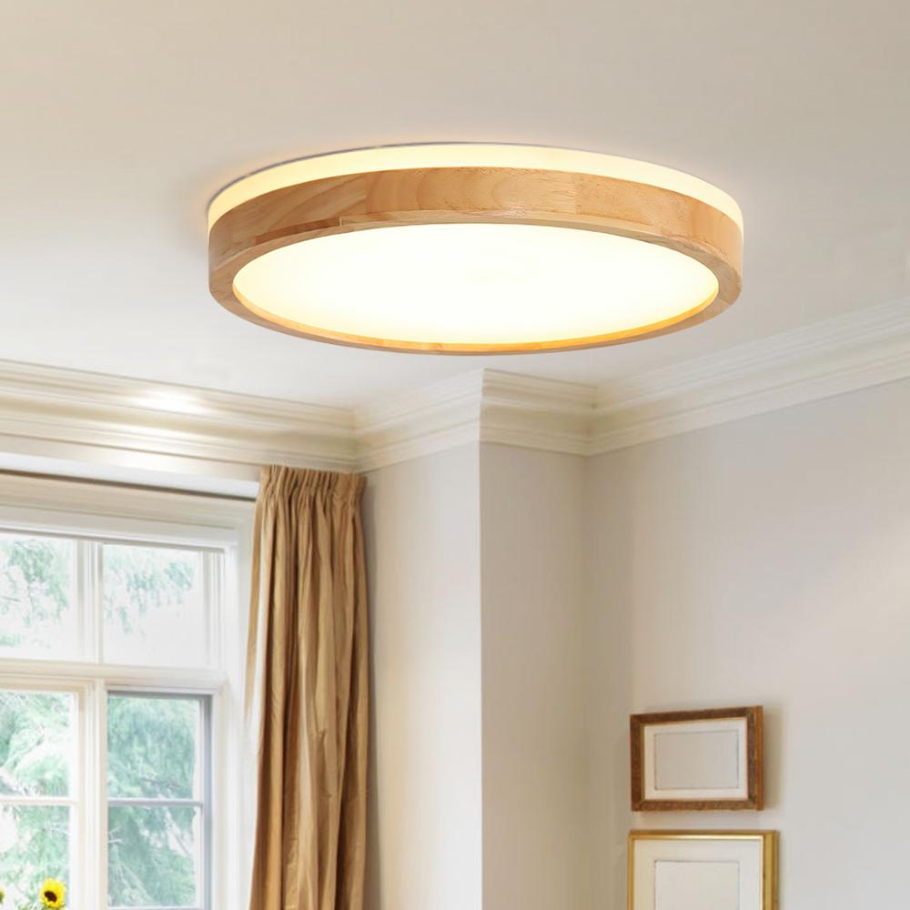 Nordic Wooden Round LED Flush Mount