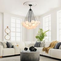 Contemporary 3-Light Cluster Glass Globe Frosted Bubble Chandelier