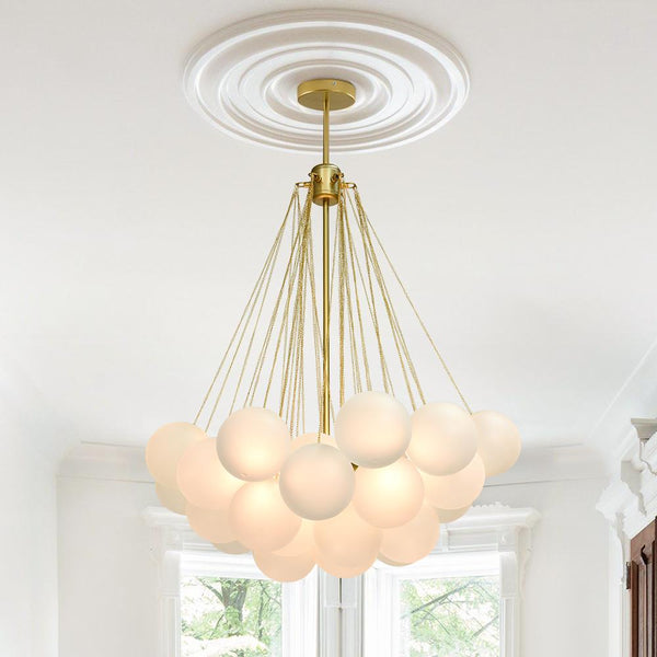 Contemporary 3-Light Cluster Glass Globe Frosted Bubble Chandelier