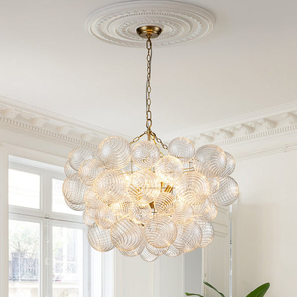 Contemporary Decorative Swirled Glass Cluster Bubble Chandelier