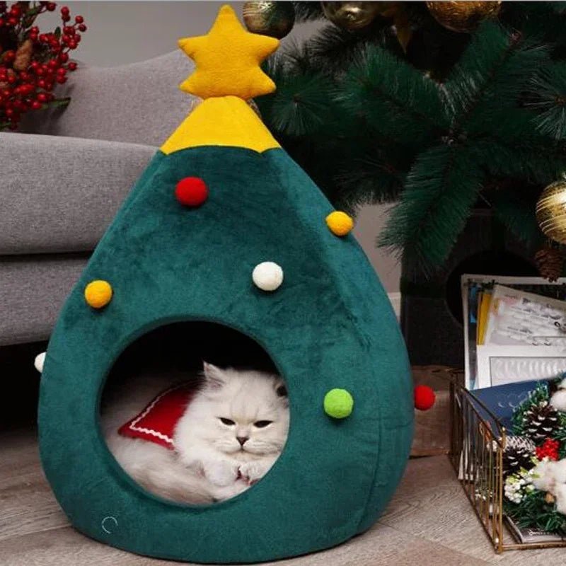 Cozy Christmas Tree Pet Bed Tent for Dogs & Cats