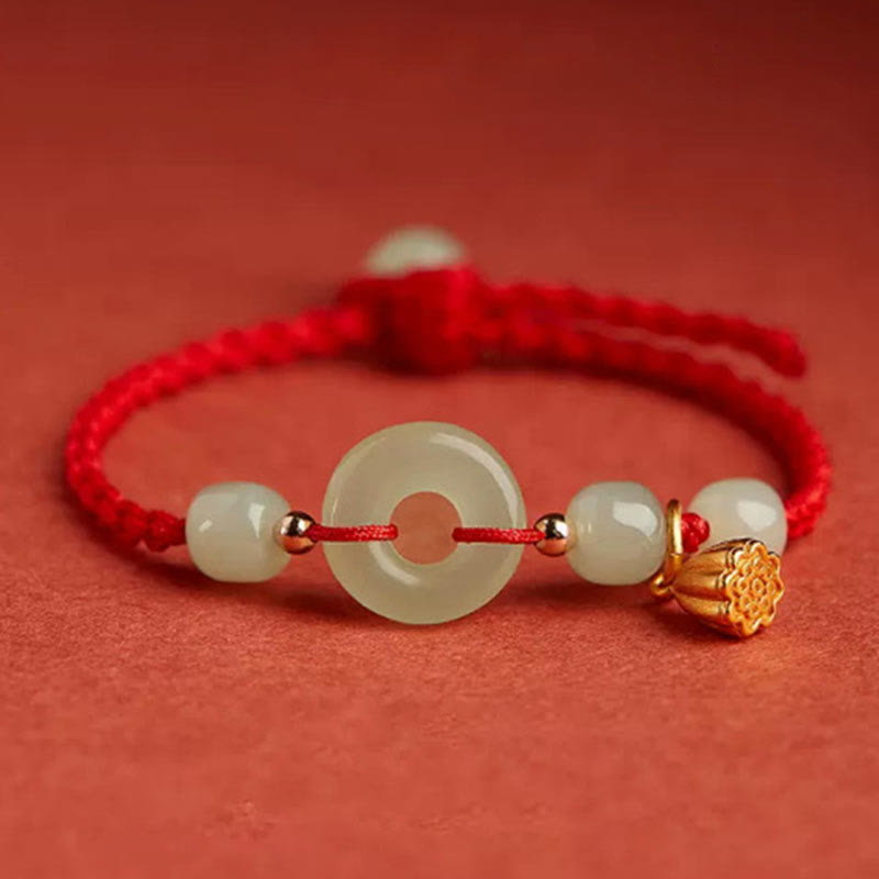 Rundes Jade-Lotus-Armband mit Peace-Schnalle und Glücksbringer-Motiv 